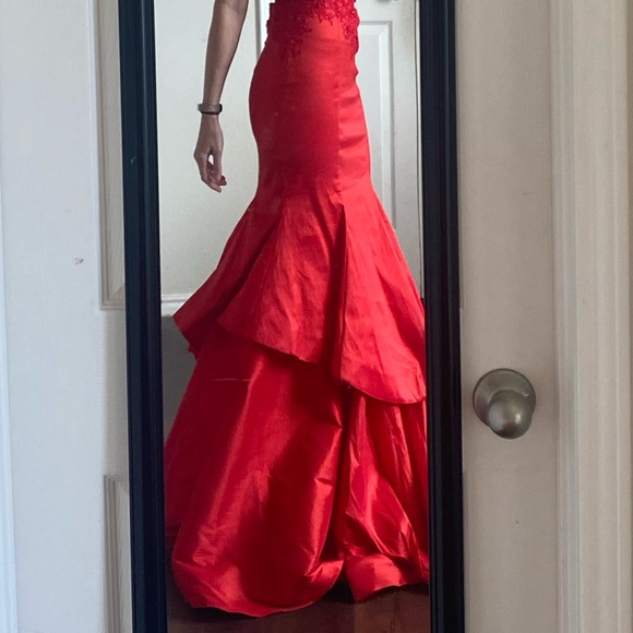 Mori Lee rhinestone beaded lace one shoulder formal prom mermaid dress gown. - Picture 4 of 9